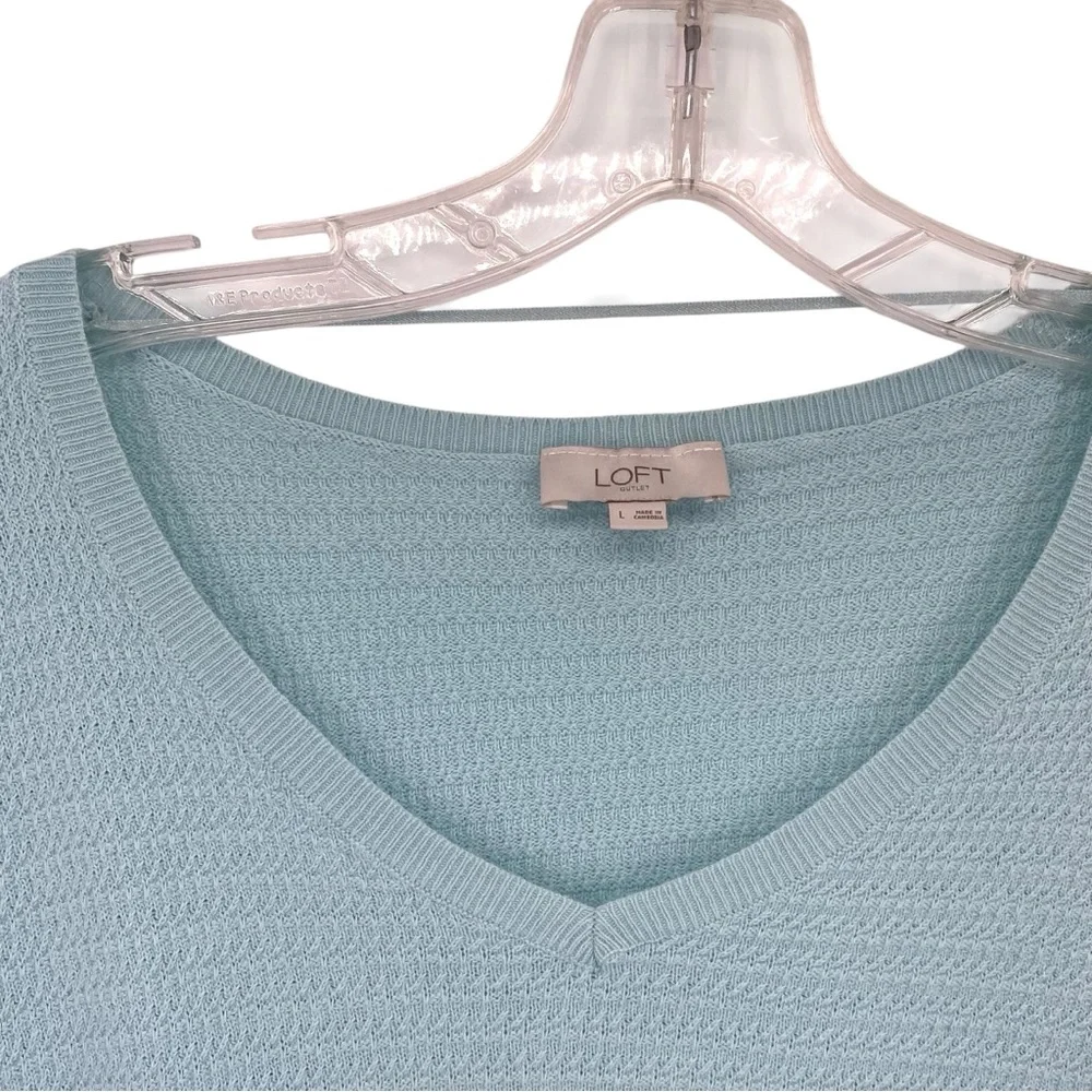 Loft Blue Green Knit V-Neck Lightweight Cotton Sweater - Picture 3 of 8